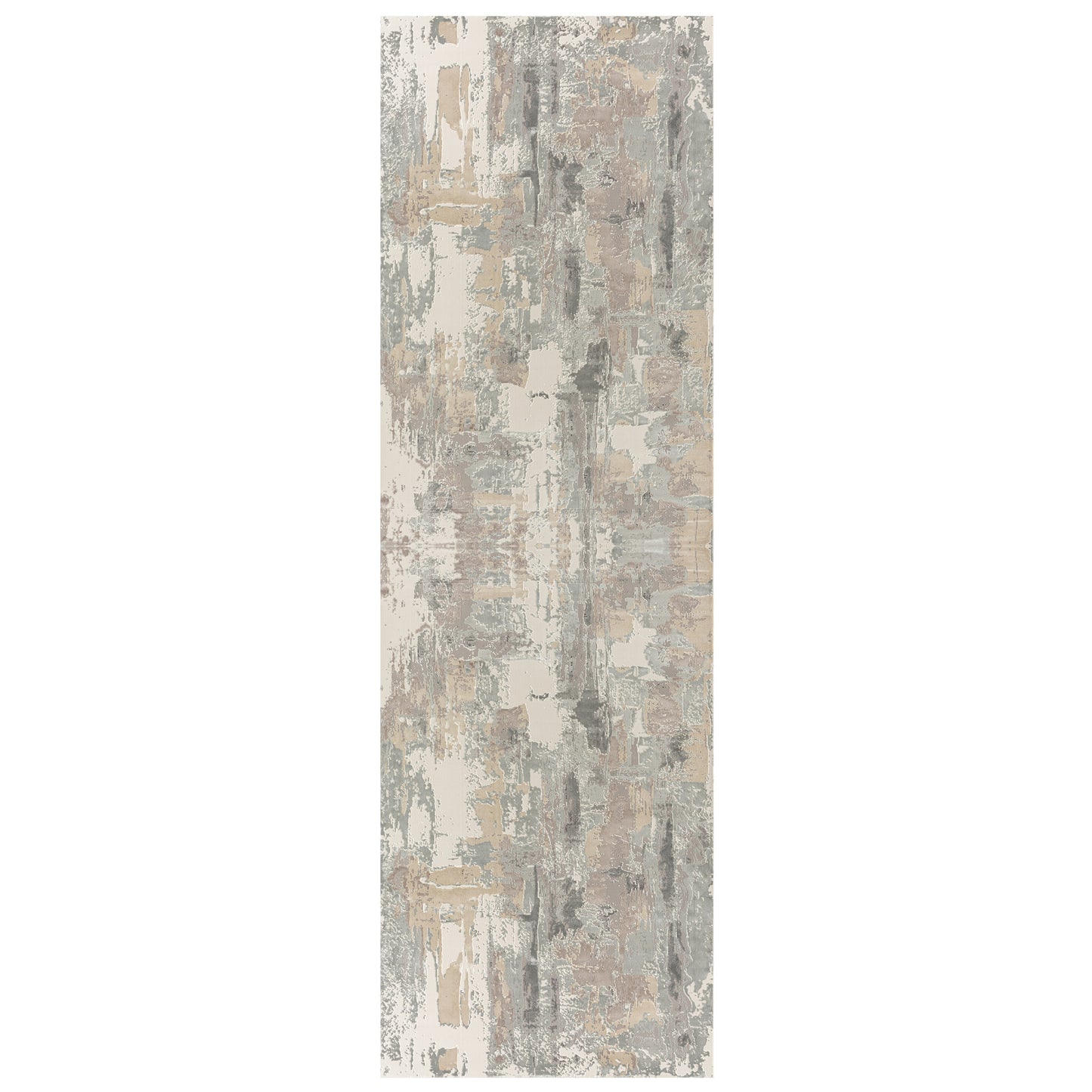 7' Runner Gray and Beige Abstract Runner Rug