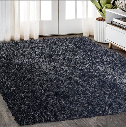 5' x 7' Black Shag Hand Tufted Area Rug