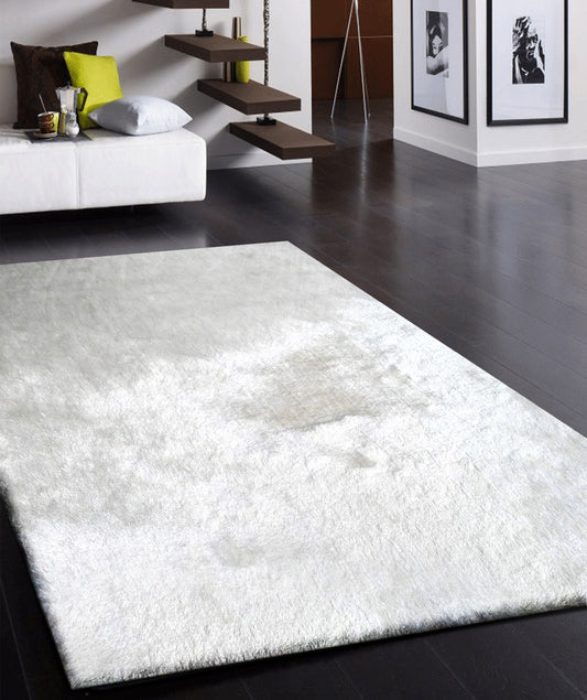 5' x 7' White Shag Hand Tufted Area Rug