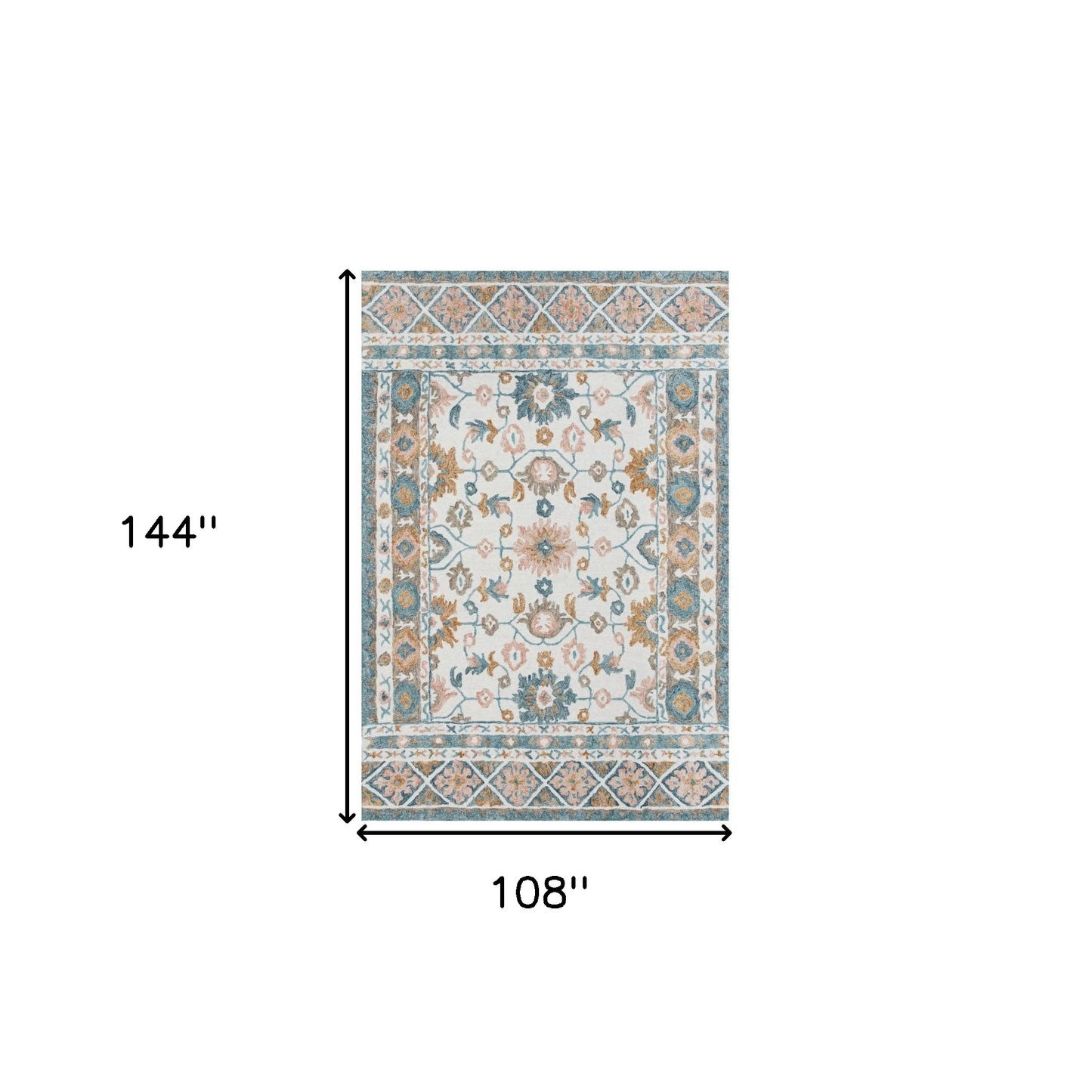 9' x 12' Blue and Ivory Wool Floral Hand Tufted Area Rug