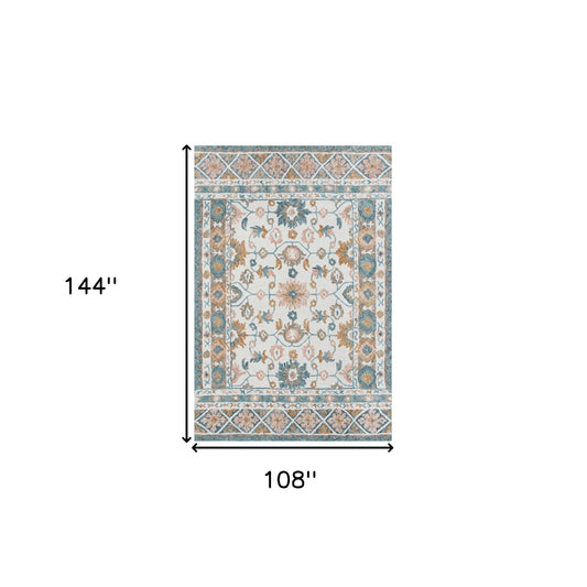 9' x 12' Blue and Ivory Wool Floral Hand Tufted Area Rug