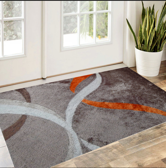2' x 3' Brown and Orange Shag Hand Tufted Area Rug