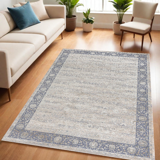 5' x 8' Blue and Beige Floral Area Rug