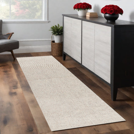 8' Runner Beige and Brown Wool Abstract Hand Tufted Runner Rug