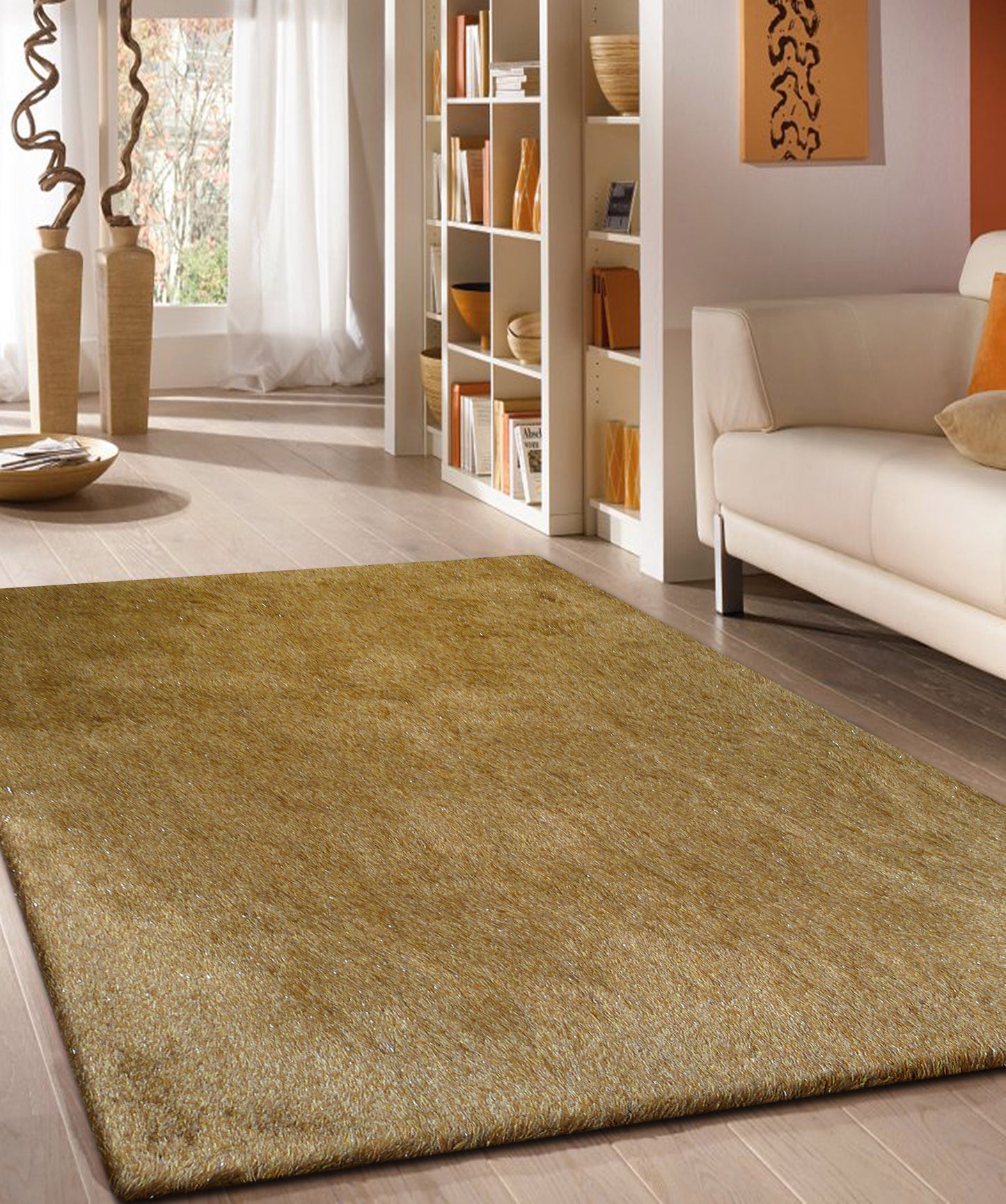8' x 11' Gold Shag Hand Tufted Area Rug