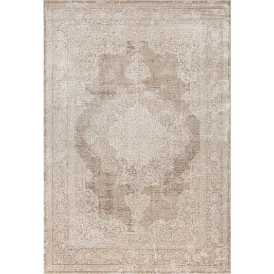 5' x 8' Beige and Ivory Medallion Area Rug