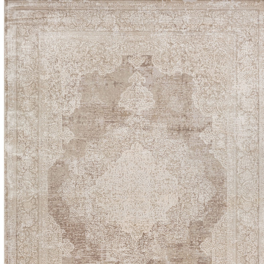 5' x 8' Beige and Ivory Medallion Area Rug
