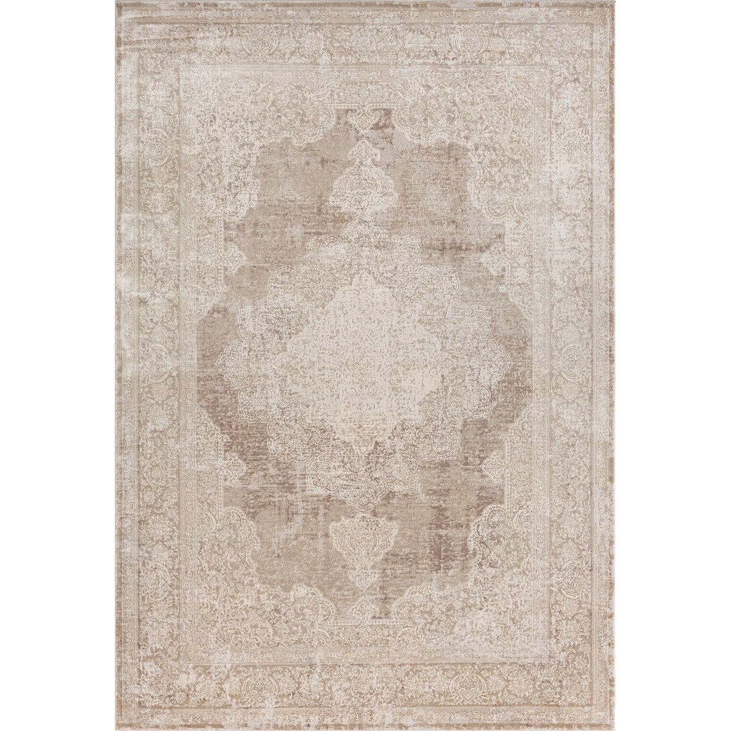 5' x 8' Beige and Ivory Medallion Area Rug