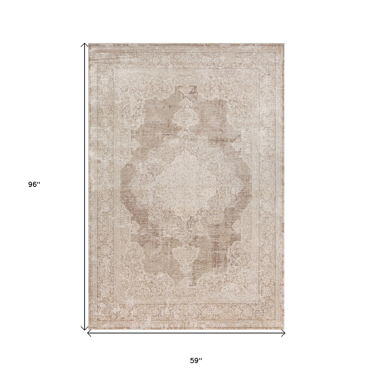5' x 8' Beige and Ivory Medallion Area Rug