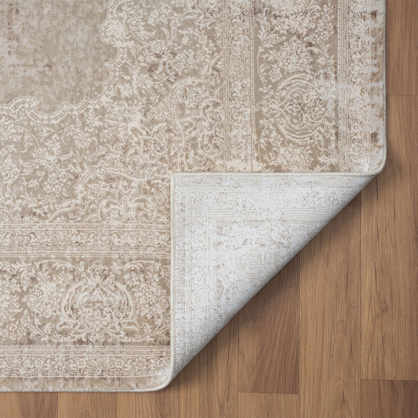 5' x 8' Beige and Ivory Medallion Area Rug