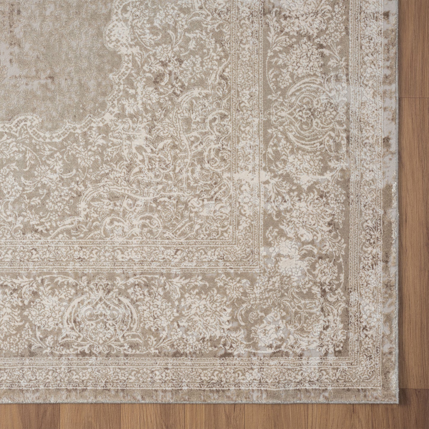 5' x 8' Beige and Ivory Medallion Area Rug