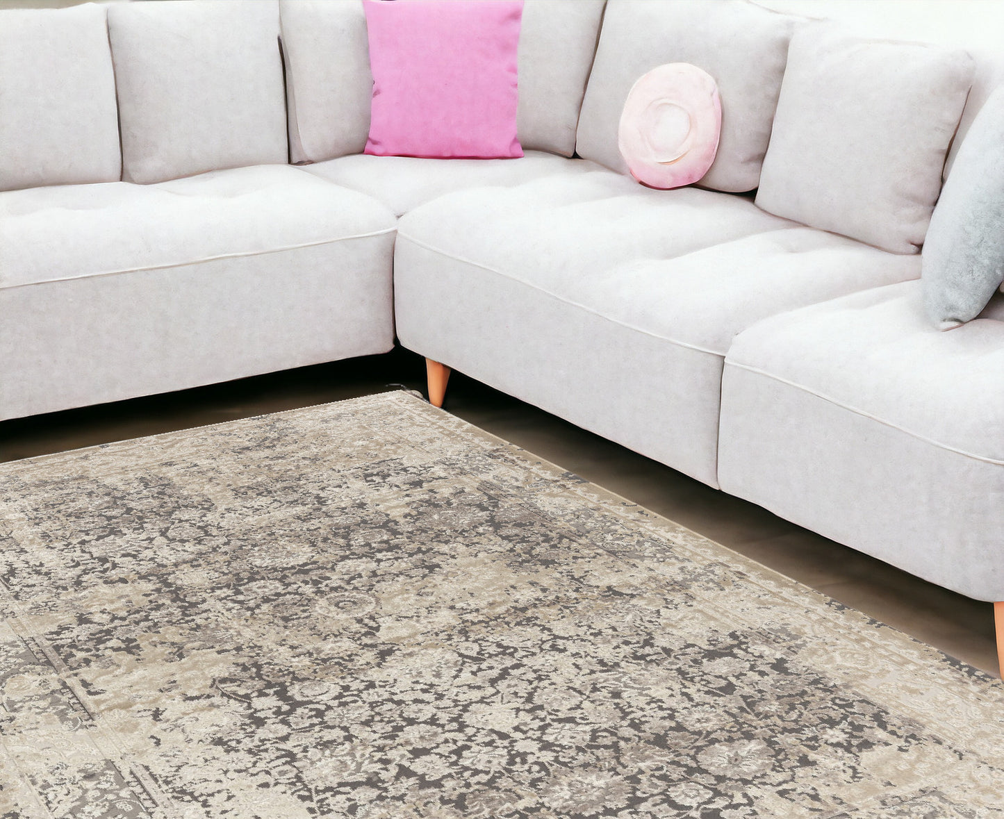 8' x 10' Gray and Ivory Floral Area Rug