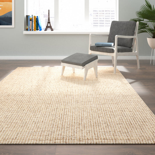 9' x 12' Beige and Ivory Wool Checkered Hand Tufted Area Rug