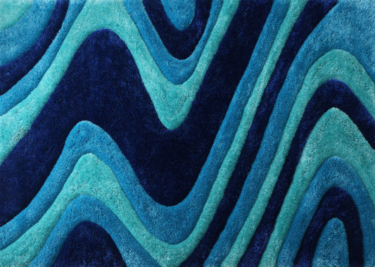 5' x 7' Blue Wavy Shag Hand Tufted Area Rug