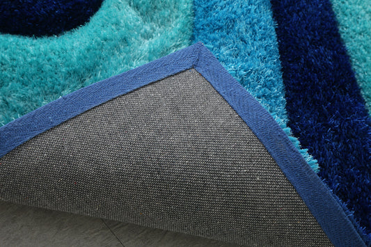 5' x 7' Blue Wavy Shag Hand Tufted Area Rug