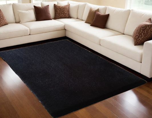 5' x 7' Black Shag Hand Tufted Area Rug