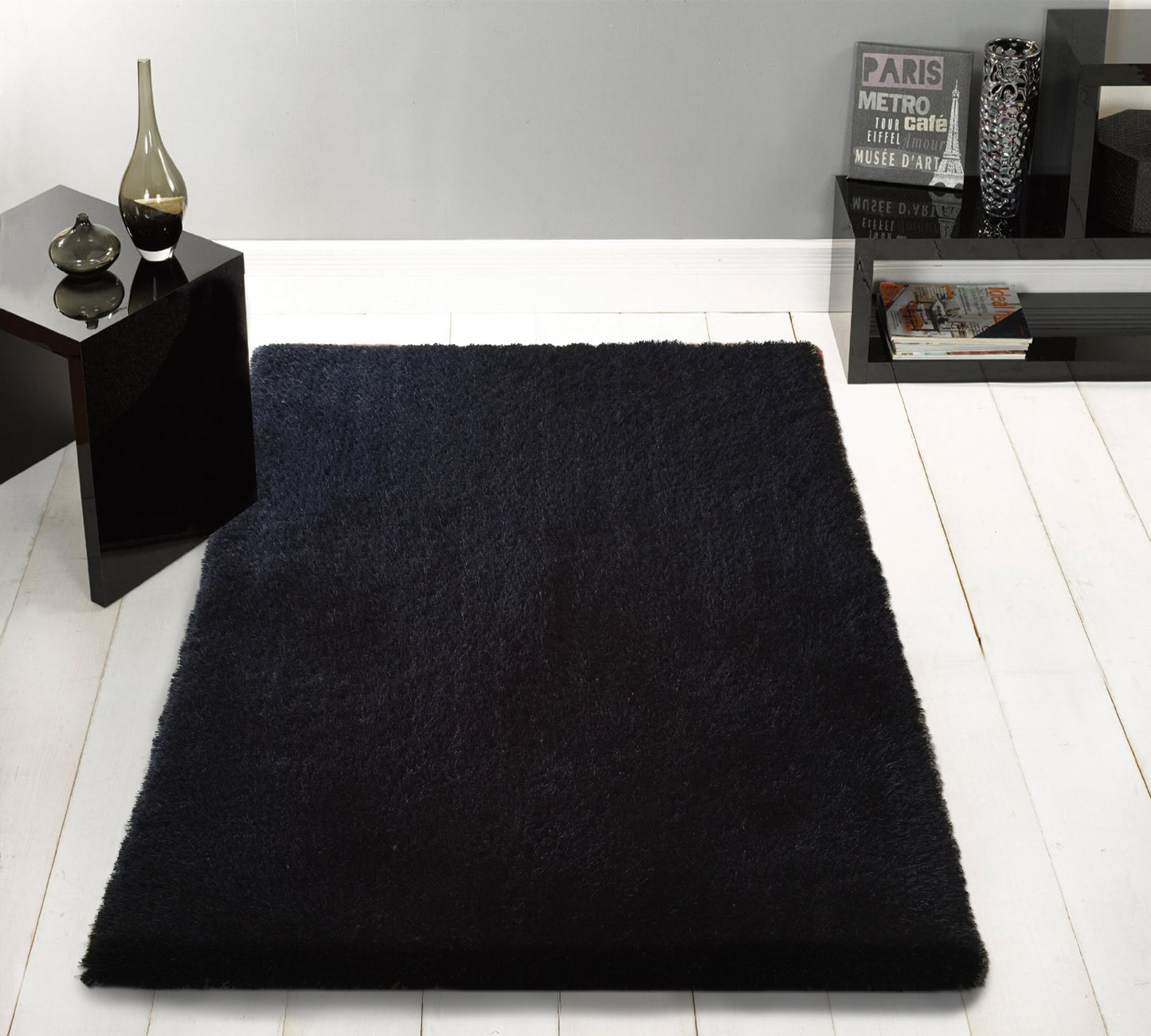 5' x 7' Black Shag Hand Tufted Area Rug