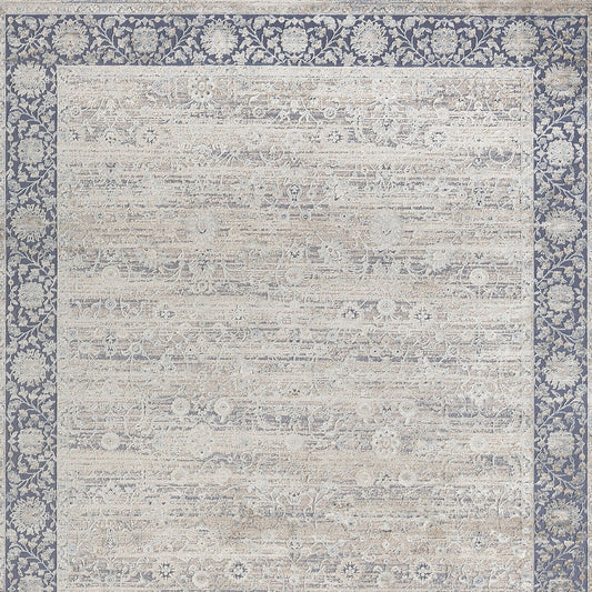 8' x 10' Blue and Beige Floral Area Rug