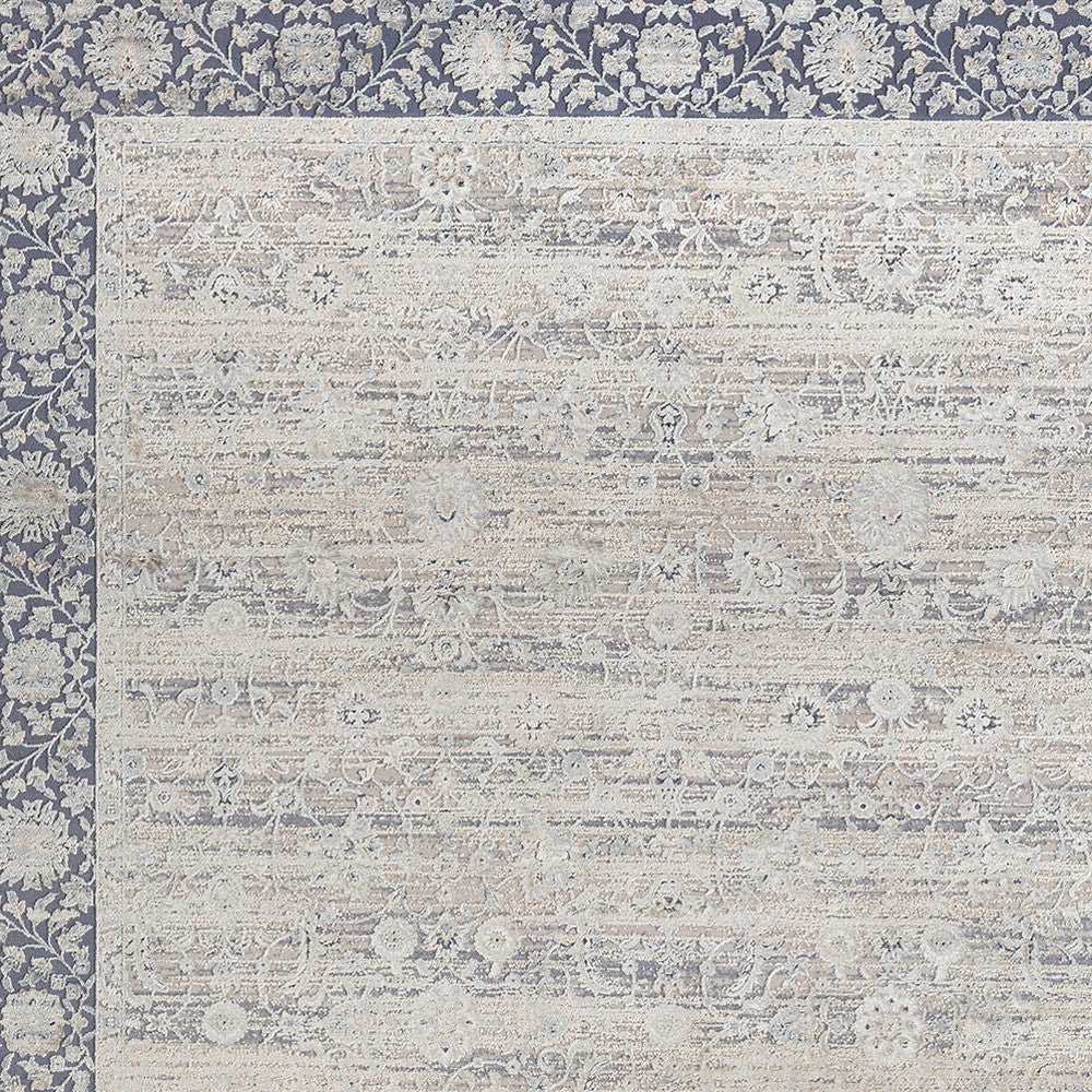 8' x 10' Blue and Beige Floral Area Rug