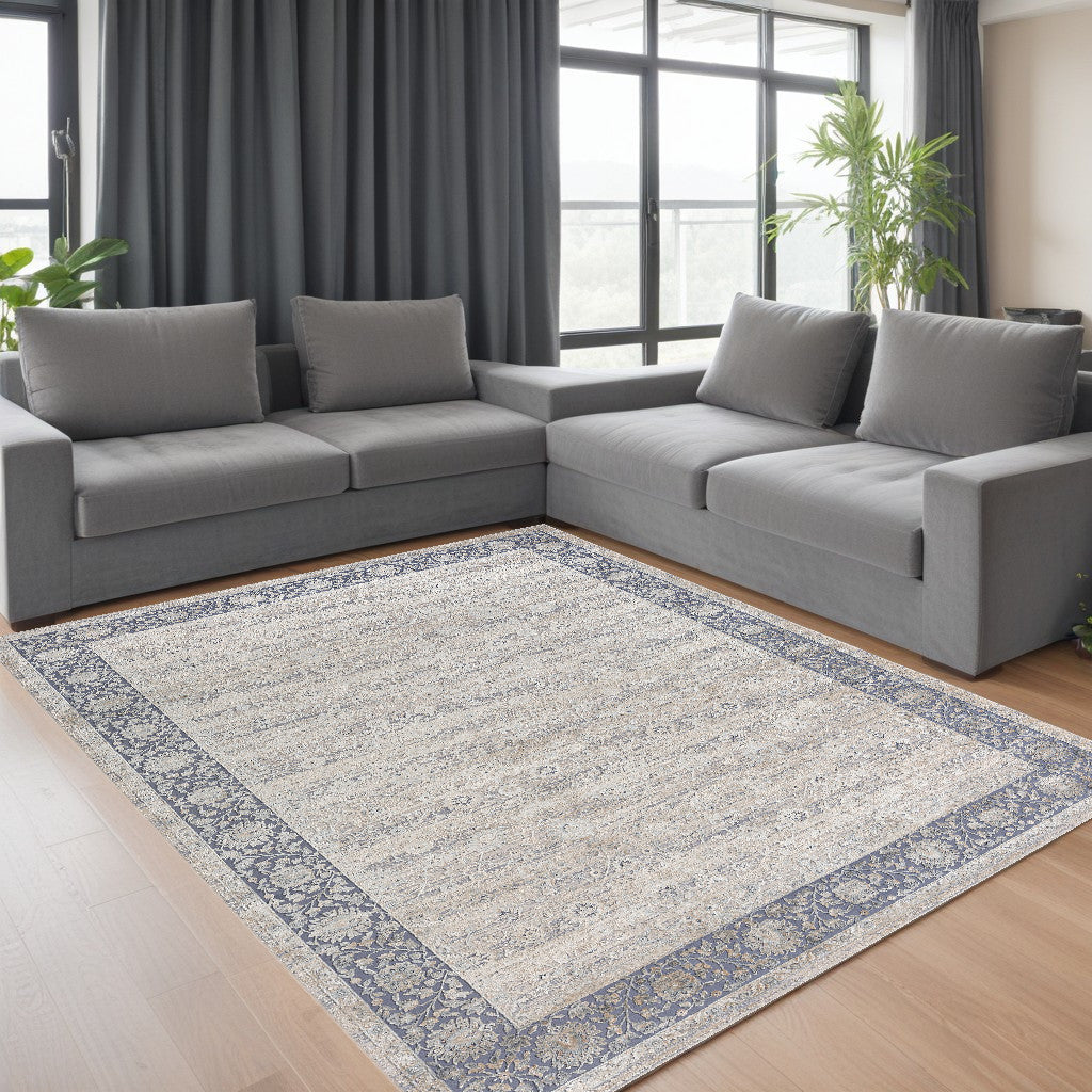 8' x 10' Blue and Beige Floral Area Rug