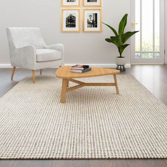 5' x 7' Gray and Ivory Wool Checkered Hand Tufted Area Rug