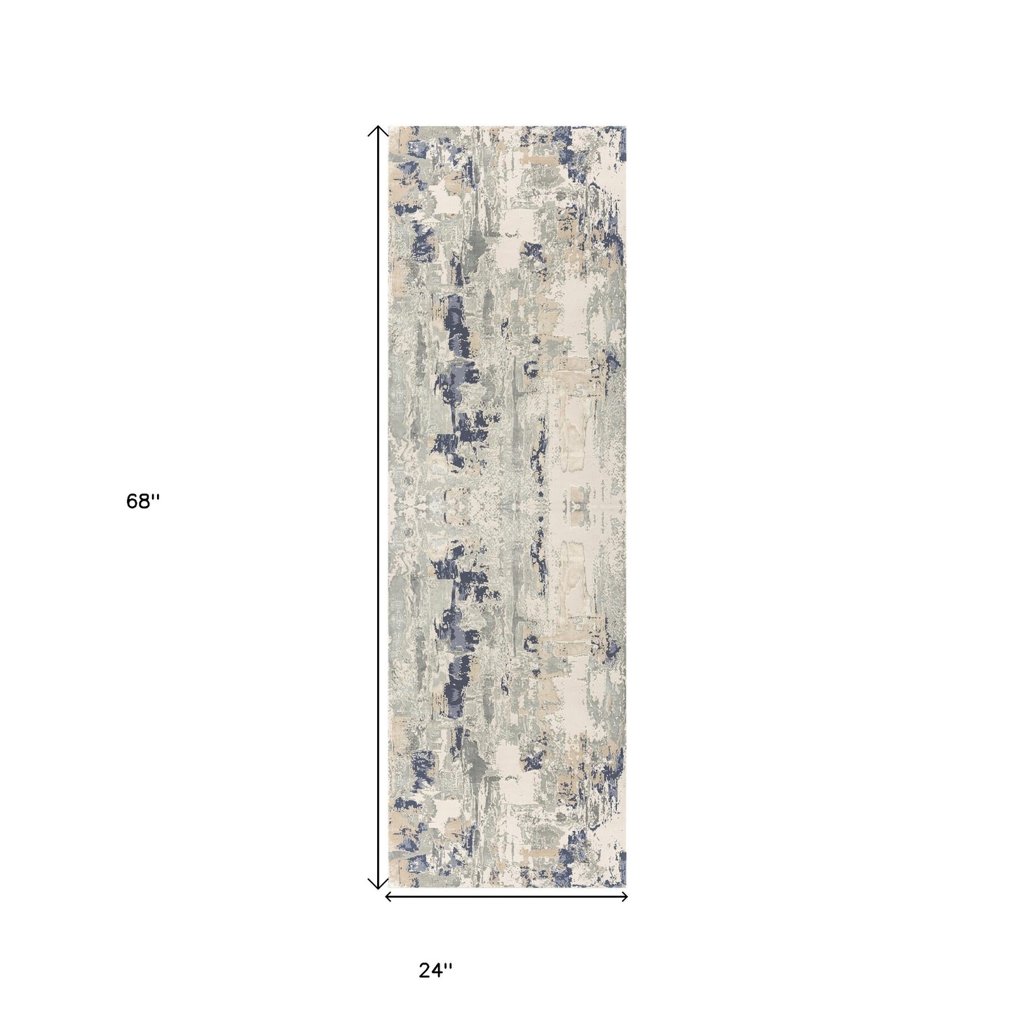 7' Runner Blue and Beige Abstract Runner Rug