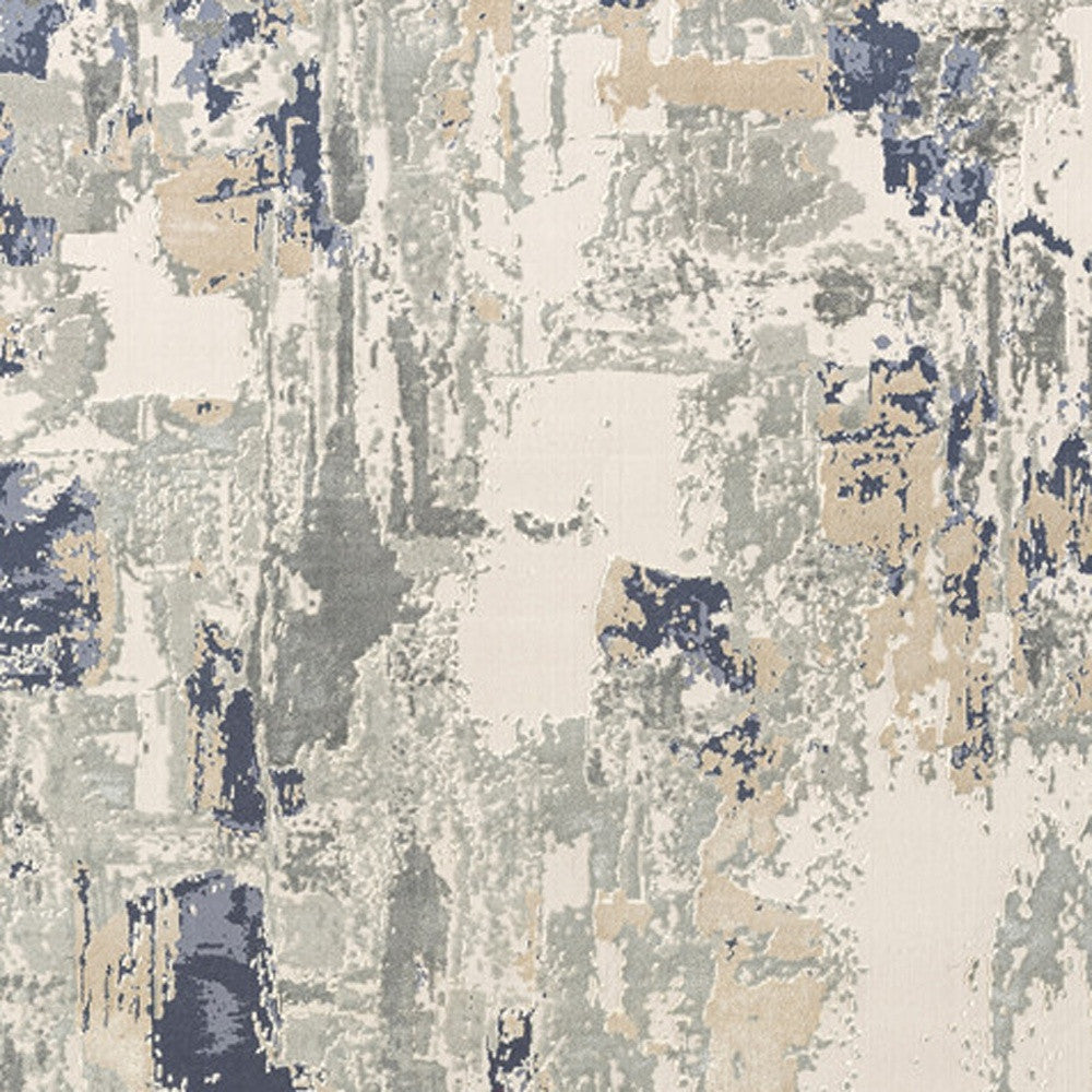 7' Runner Blue and Beige Abstract Runner Rug