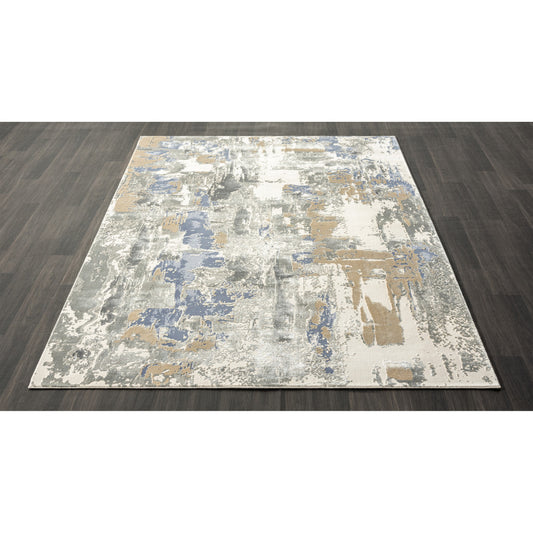 7' Runner Blue and Beige Abstract Runner Rug