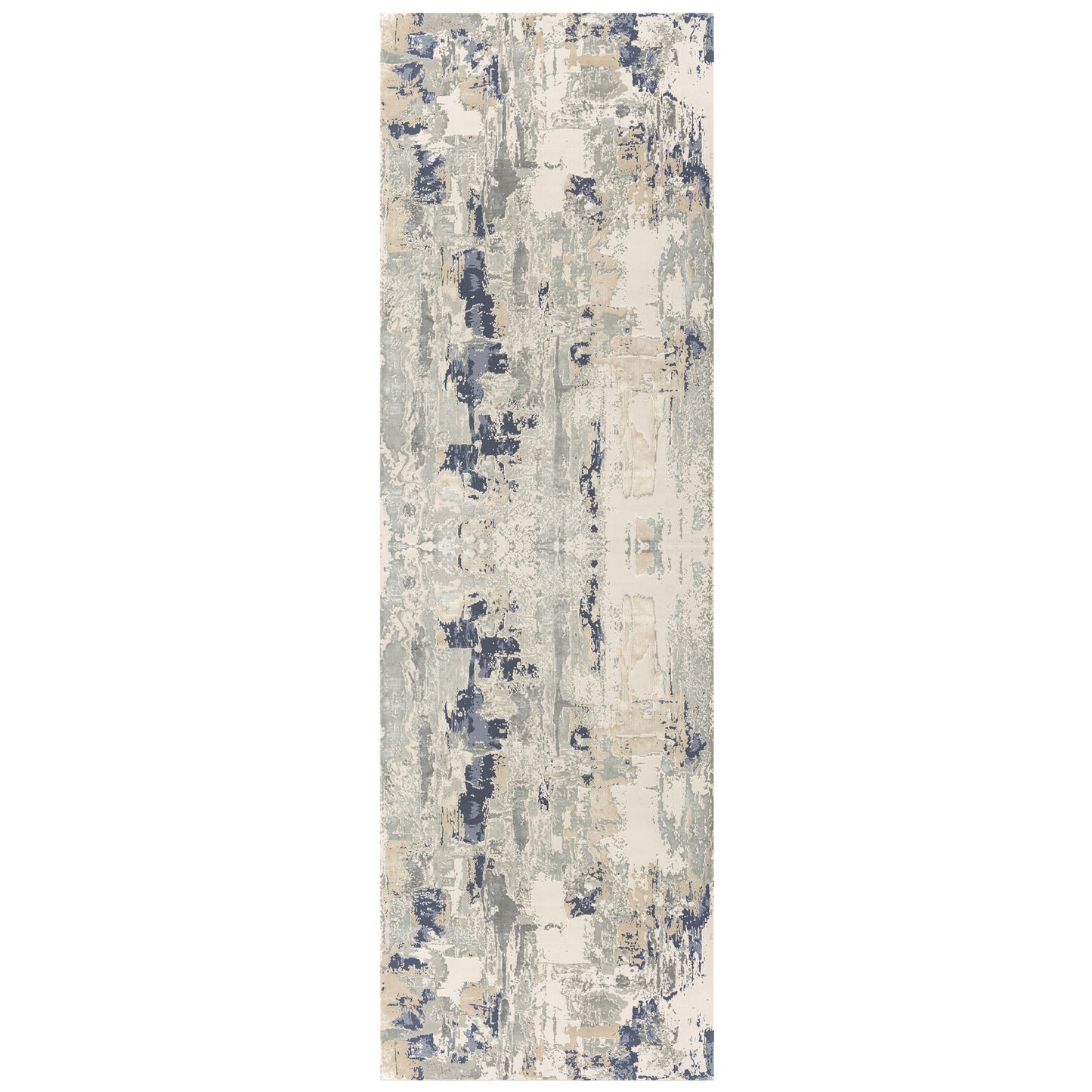 7' Runner Blue and Beige Abstract Runner Rug