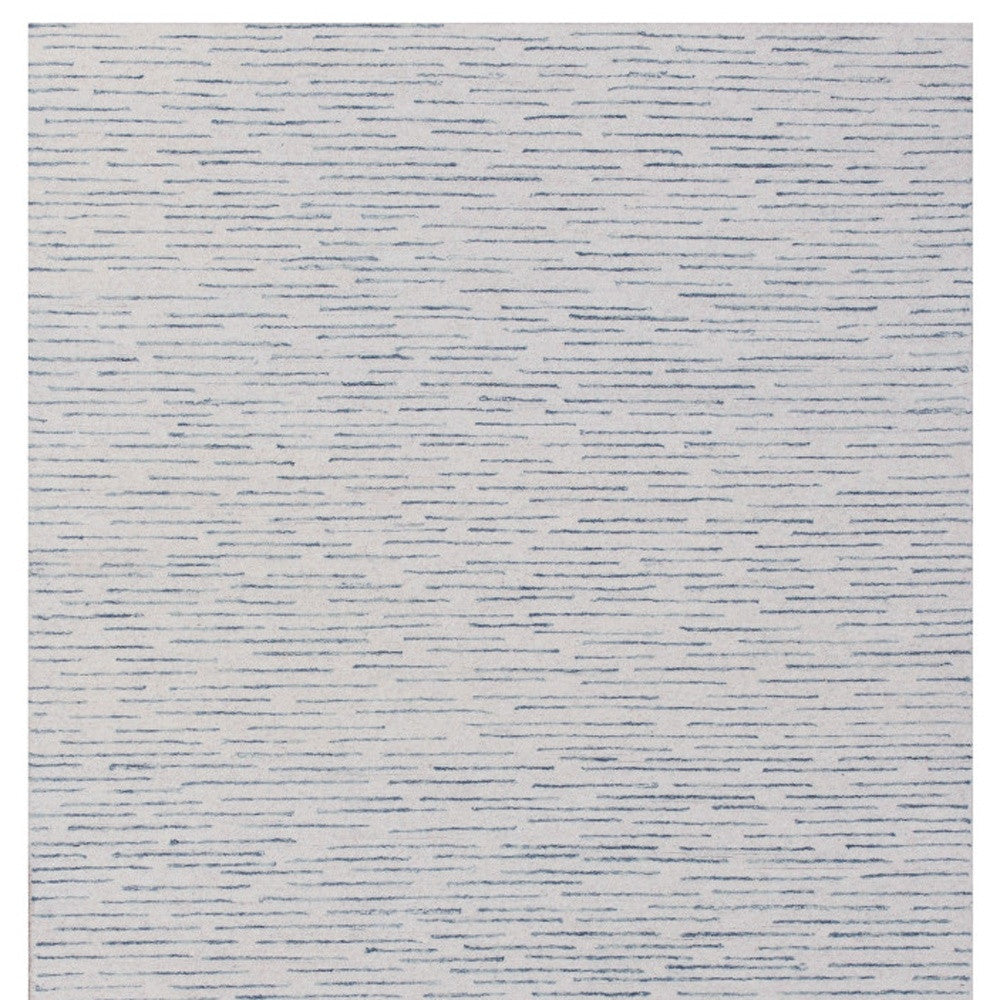 9' x 12' Ivory and Blue Wool Striped Hand Tufted Area Rug