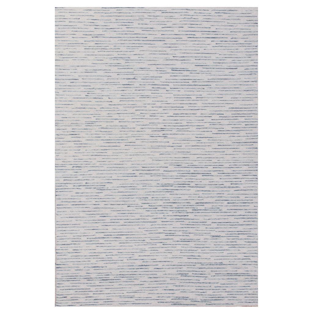 9' x 12' Ivory and Blue Wool Striped Hand Tufted Area Rug