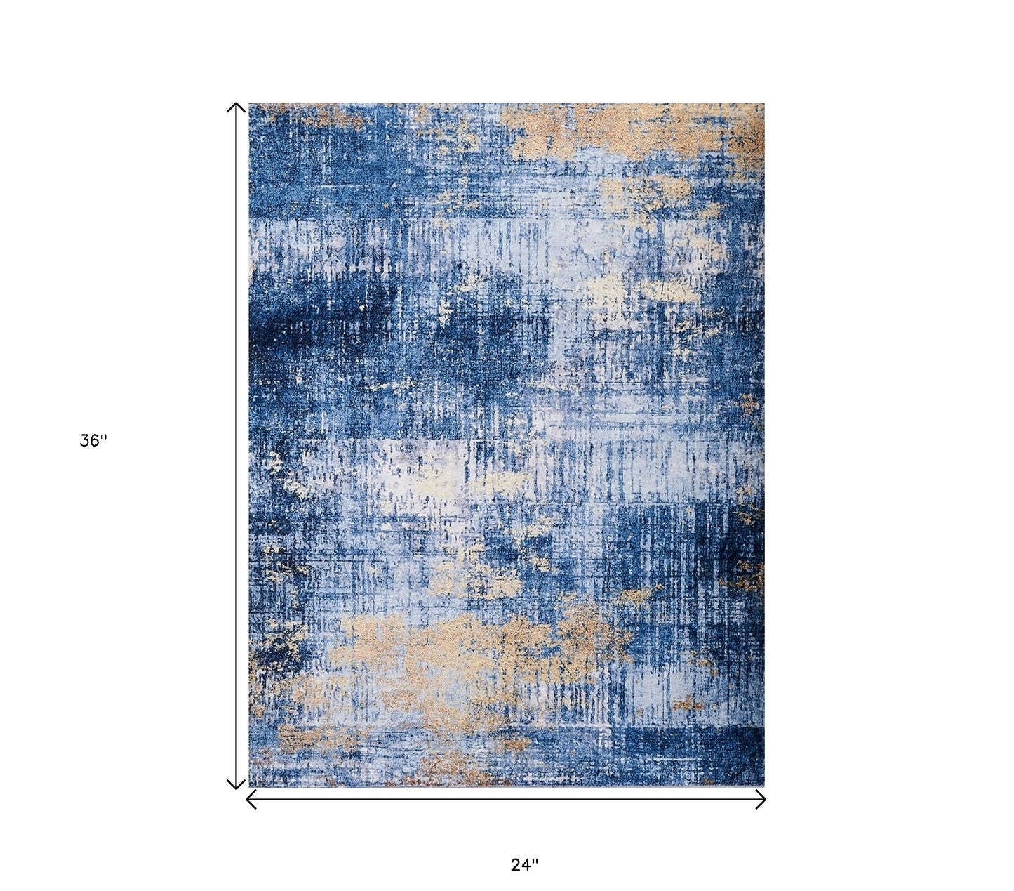 2' x 3' Blue and Gold Abstract Printed Washable Non Skid Area Rug