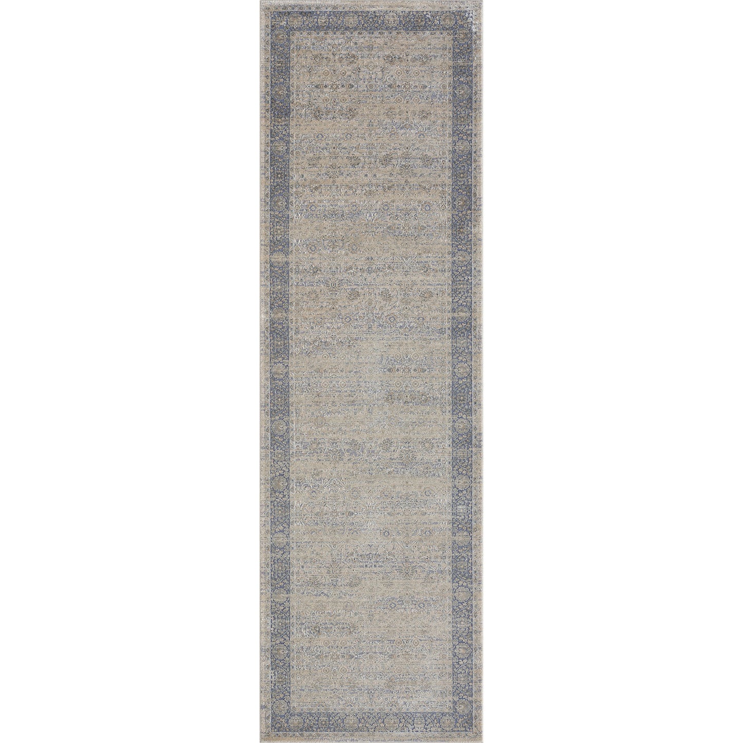 8' Runner Blue and Beige Floral Runner Rug