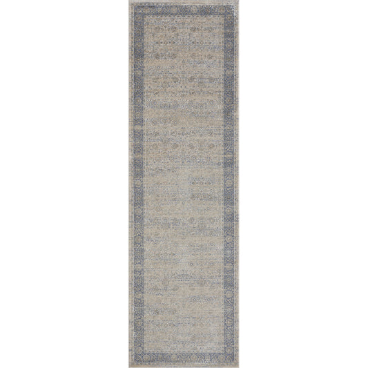 8' Runner Blue and Beige Floral Runner Rug