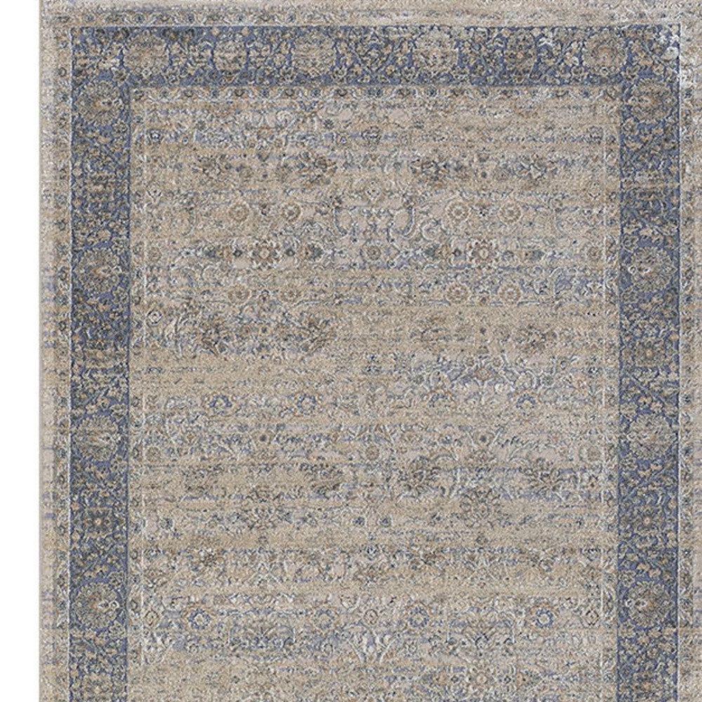 8' Runner Blue and Beige Floral Runner Rug