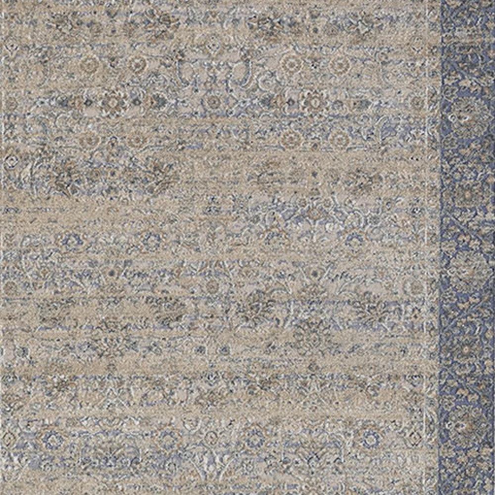 8' Runner Blue and Beige Floral Runner Rug