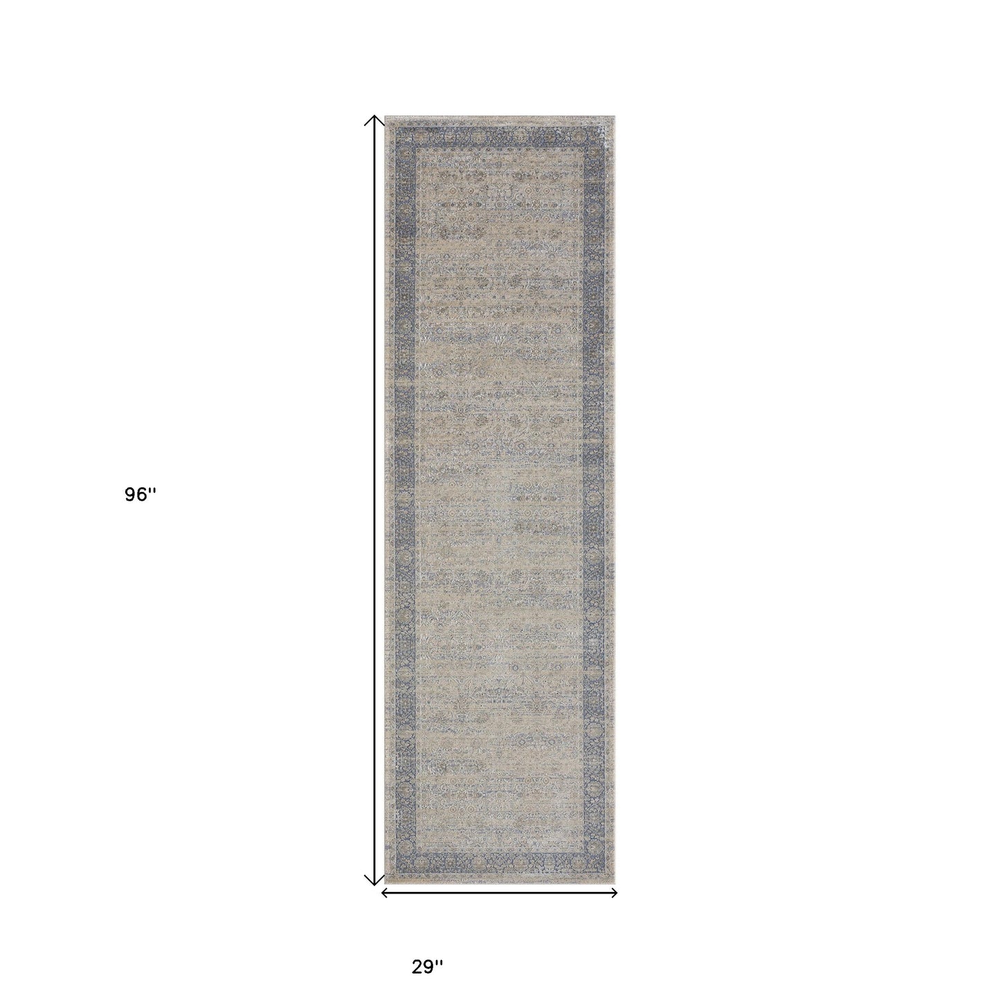 8' Runner Blue and Beige Floral Runner Rug