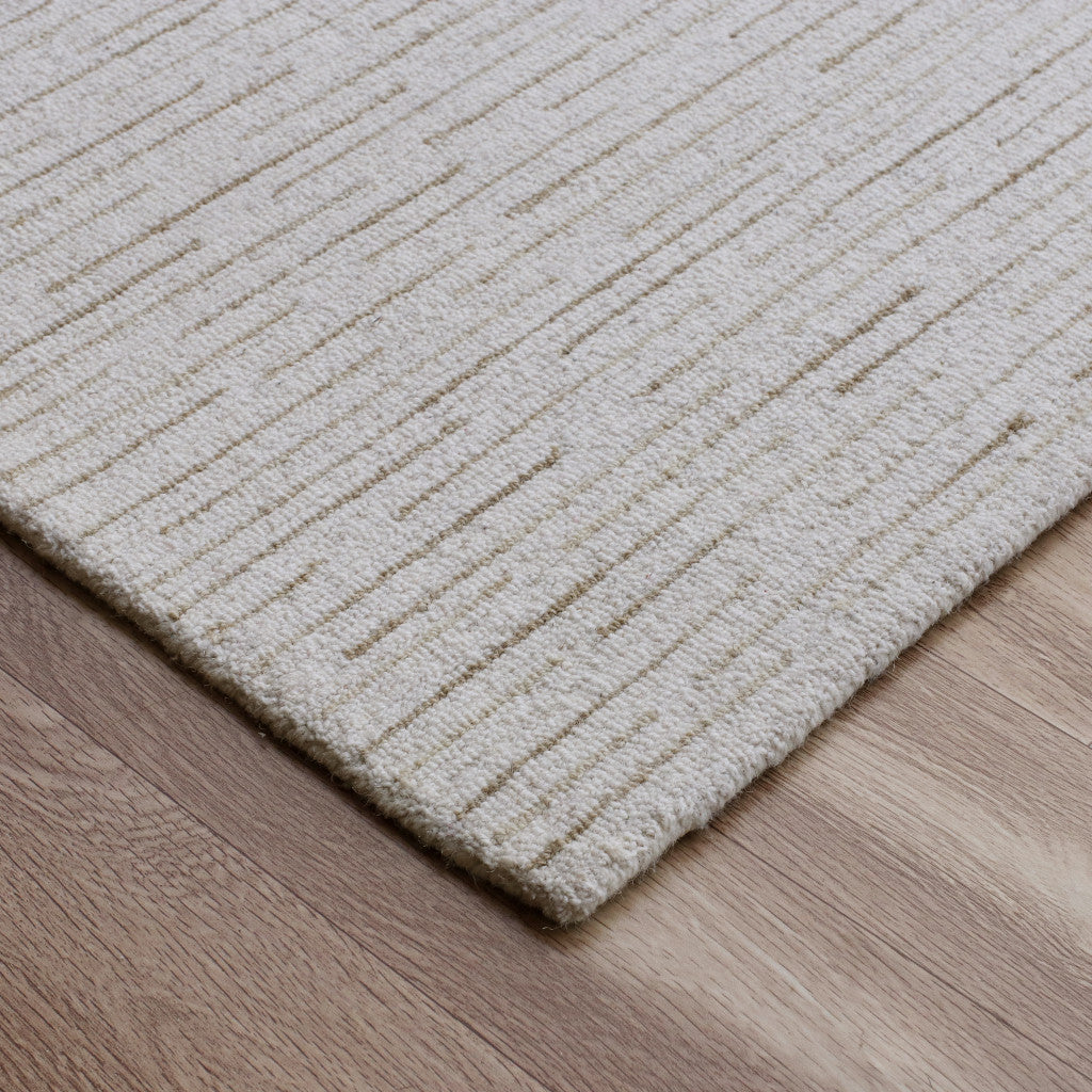 9' x 12' Beige and Ivory Wool Striped Hand Tufted Area Rug