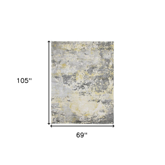 6' x 9' Gray and Yellow Abstract Hand Loomed Area Rug