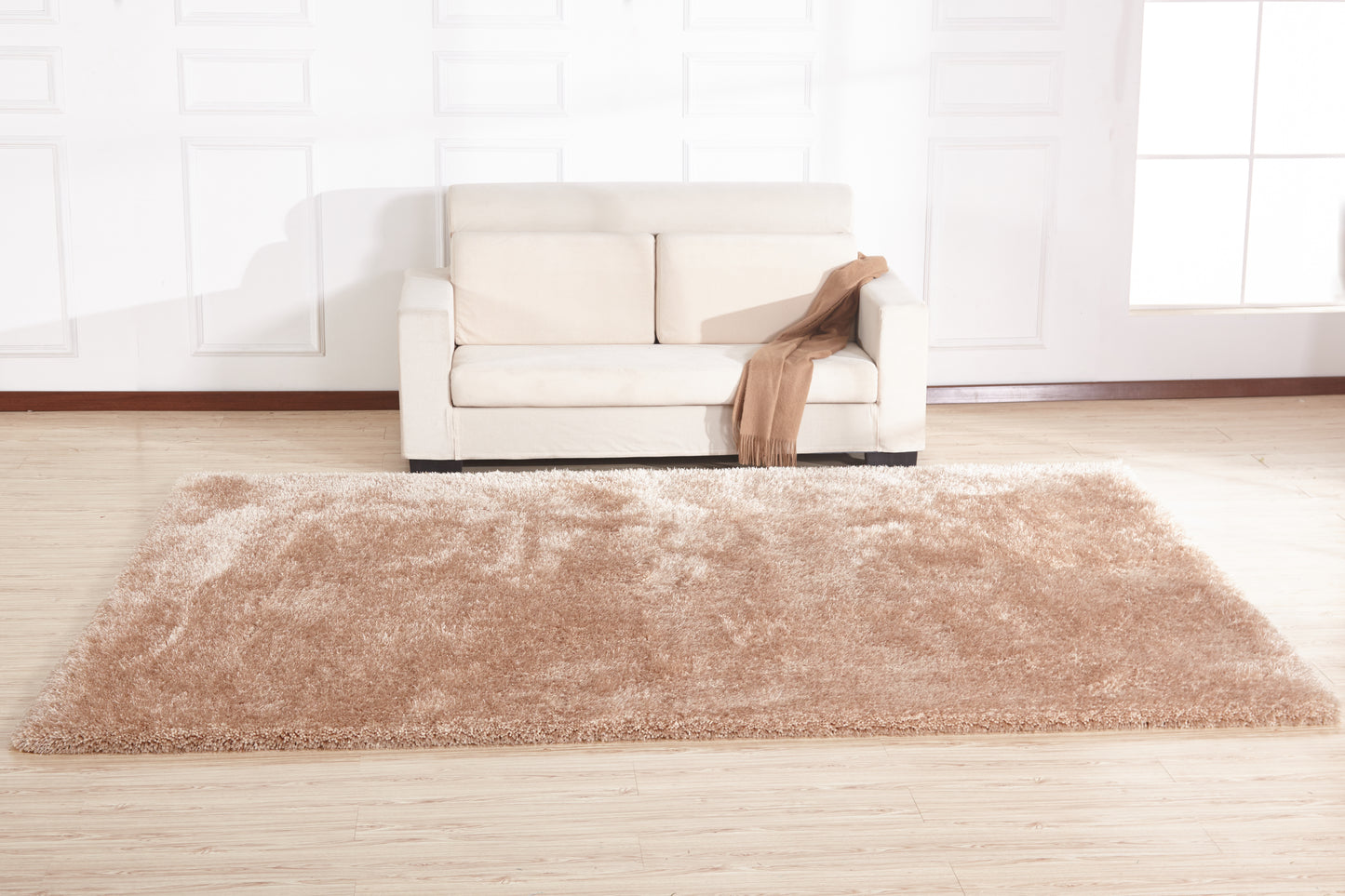 8' x 11' Beige Shag Hand Tufted Area Rug