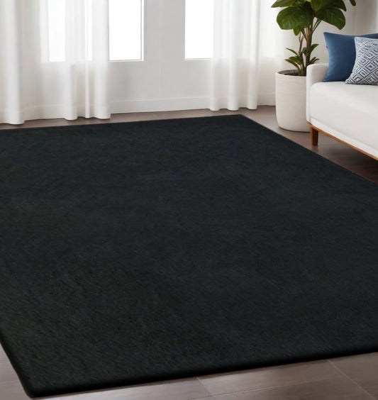 5' x 7' Black Shag Hand Tufted Area Rug