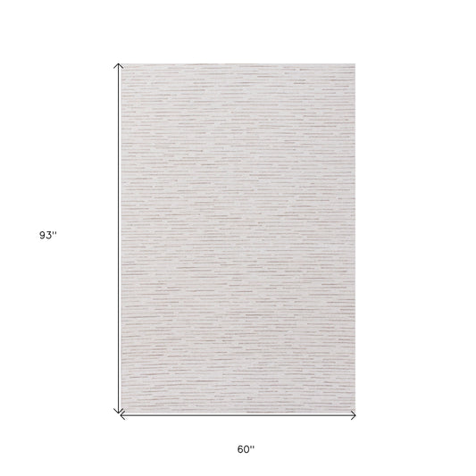 5' x 8' Beige and Ivory Wool Striped Hand Tufted Area Rug