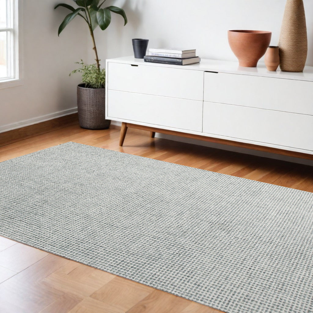 8' x 10' Green and Ivory Wool Checkered Hand Tufted Area Rug
