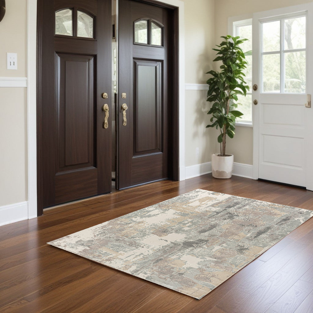 2' x 3' Gray and Beige Abstract Area Rug