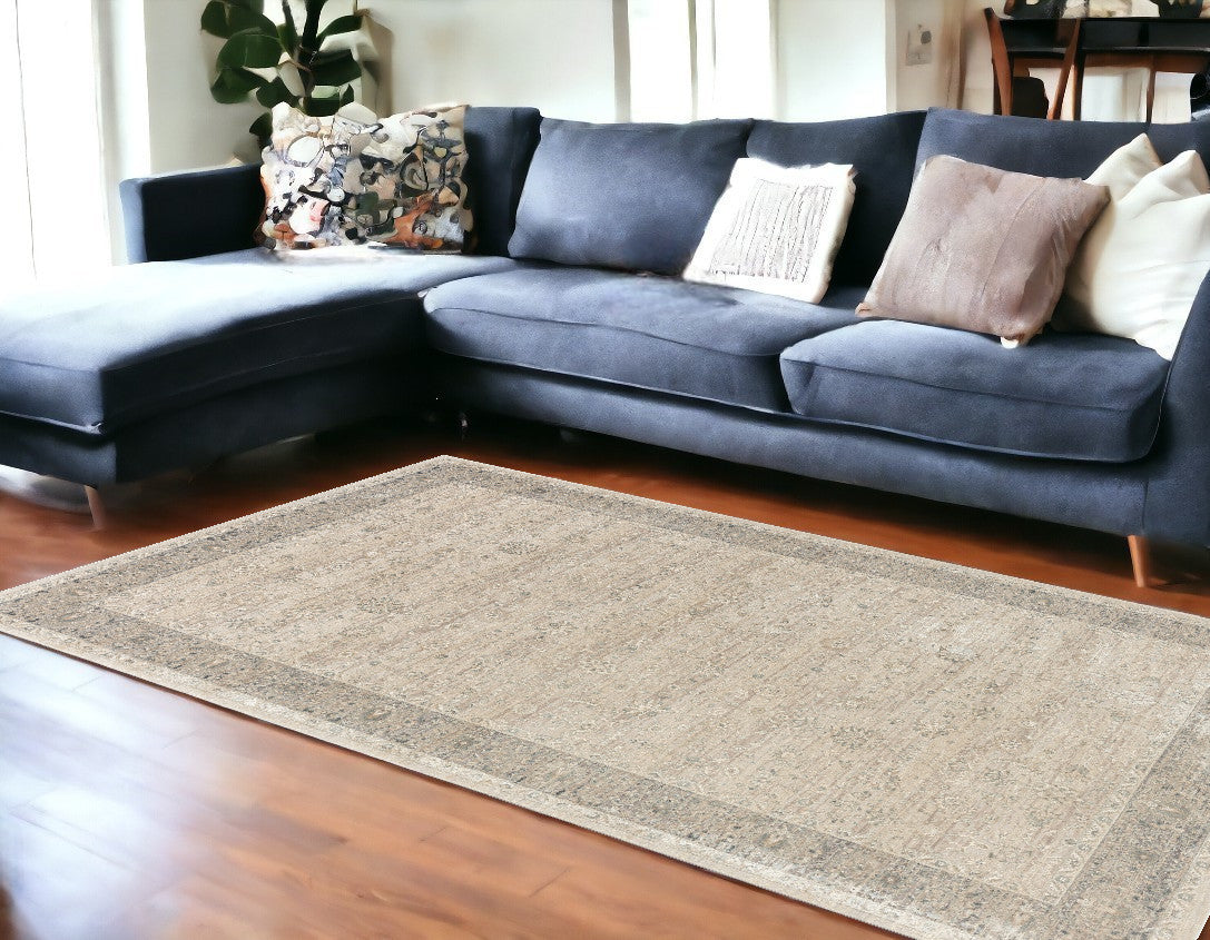 8' x 10' Beige and Ivory Floral Area Rug