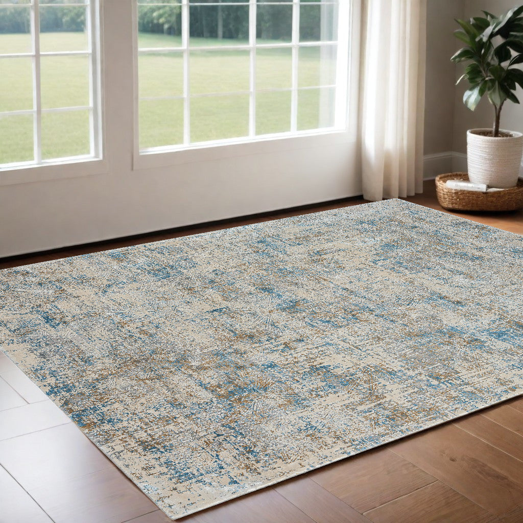 2' x 3' Blue and Ivory Abstract Area Rug