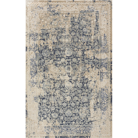 10' x 14' Blue and Ivory Square Floral Area Rug