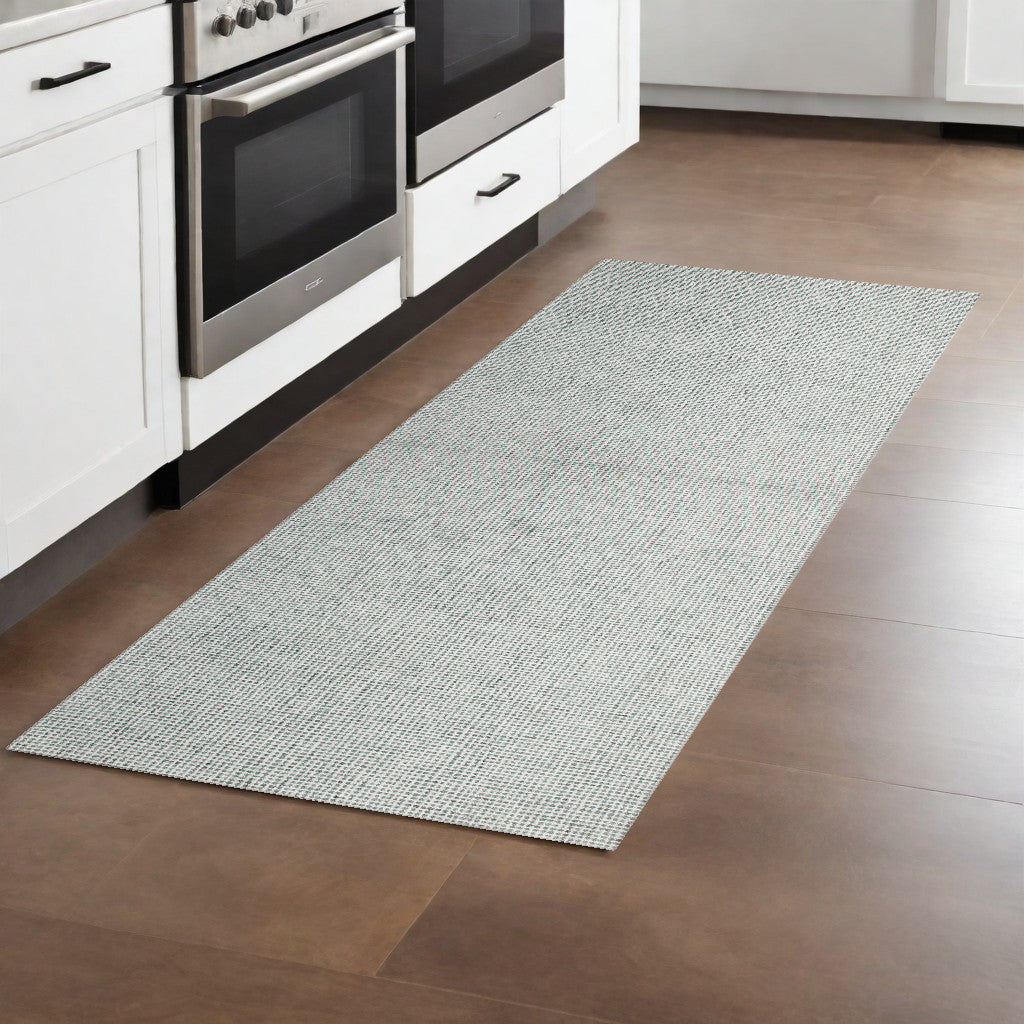 8' Runner Green and Ivory Wool Checkered Hand Tufted Runner Rug