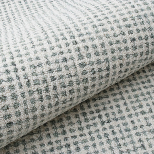8' Runner Green and Ivory Wool Checkered Hand Tufted Runner Rug