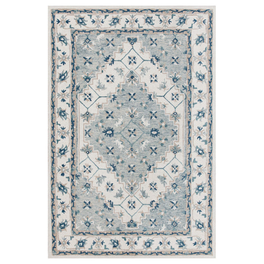 9' x 12' Blue and Ivory Wool Floral Hand Tufted Area Rug